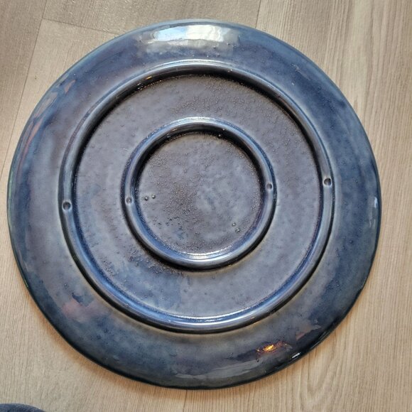 Vintage Hand-Painted Floral Ceramic Plate By Perkins With Blue Trim - Picture 3 of 5